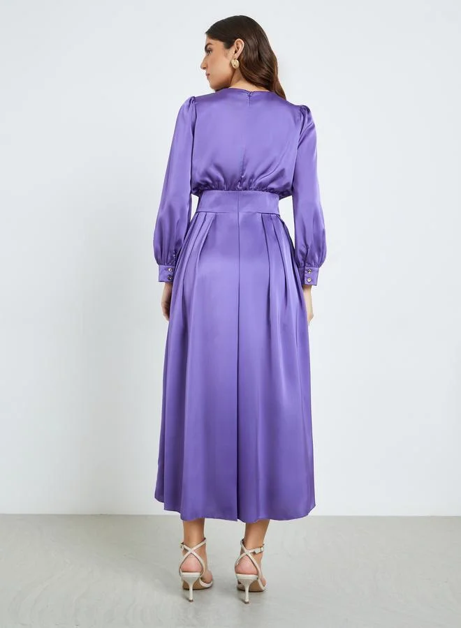 Styli  Women Purple Pleated A-Line Maxi Dress for Women | Best Price UAE